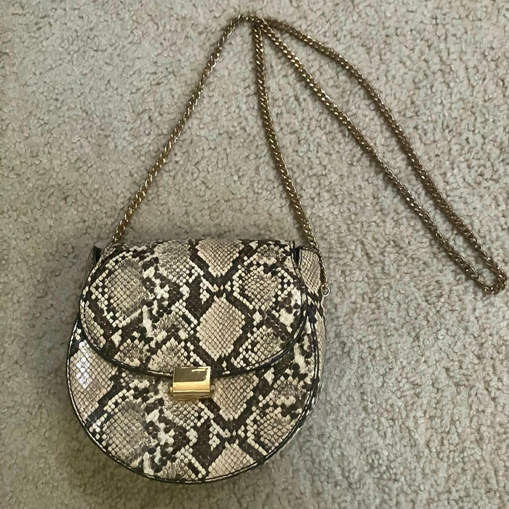 Mango brand snakeskin crossbody bag with chain strap gently used